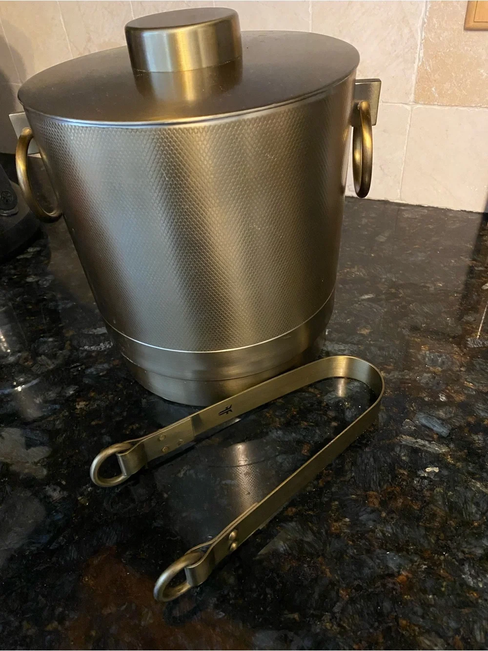Crate&Barrel Metallic Gold Ice Bucket with Tongs